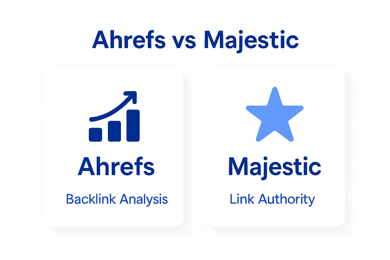 Infographic comparing Ahrefs (freshest backlink index and all-in-one SEO), Majestic (Trust Flow and historical index) and ChatSEO (AI on your real Search Console data)