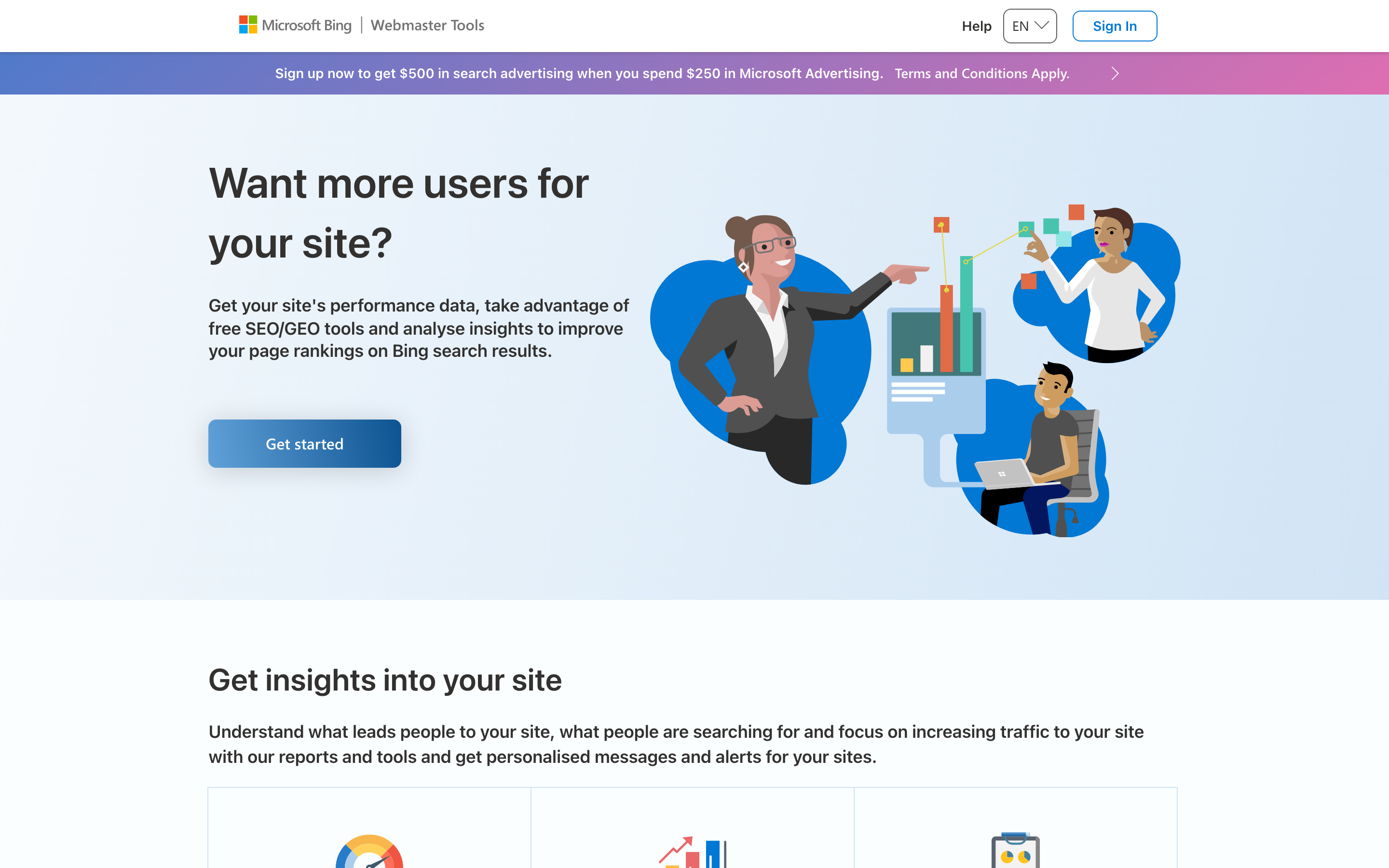 Bing Webmaster Tools homepage