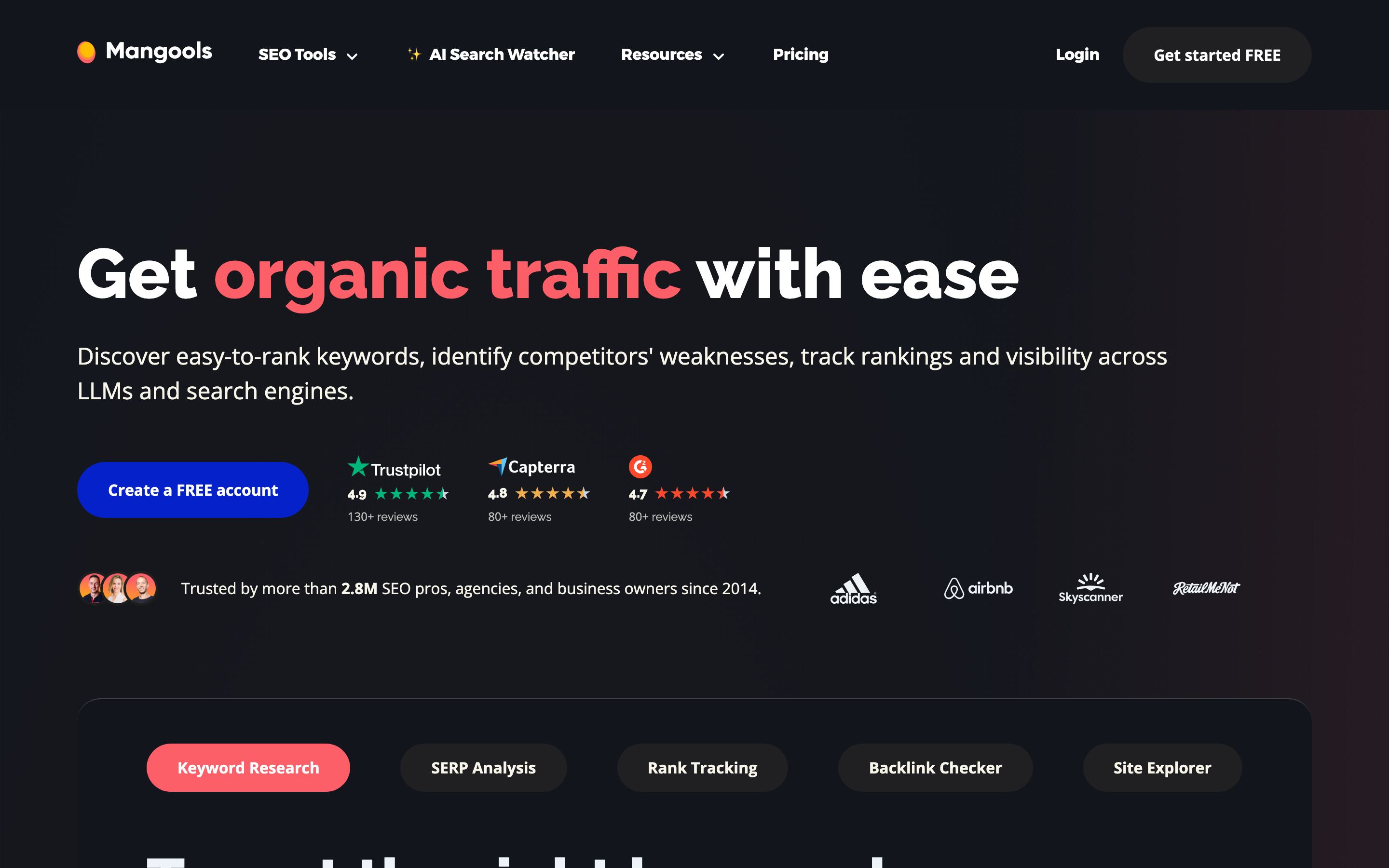 Mangools homepage